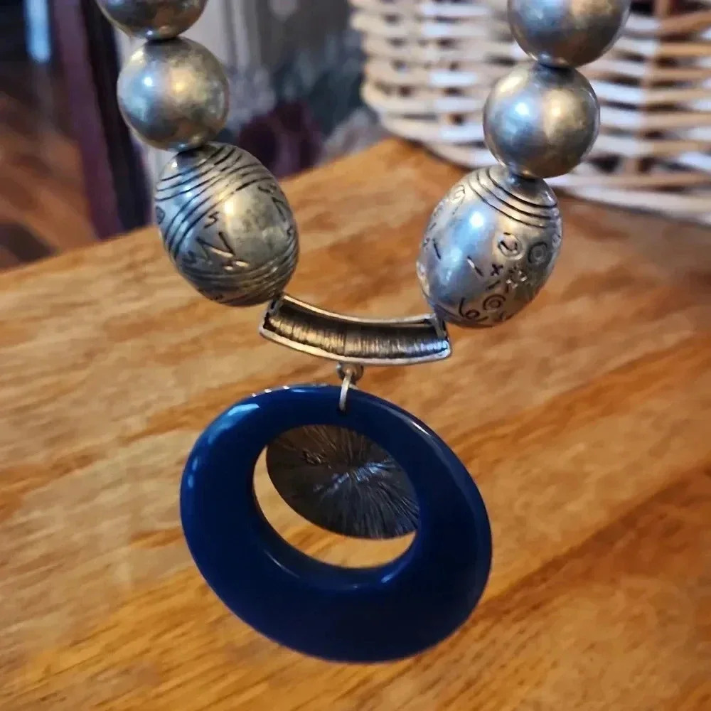 Silvertone Bead‎ BOHO Necklace 12" - Picture 6 of 8